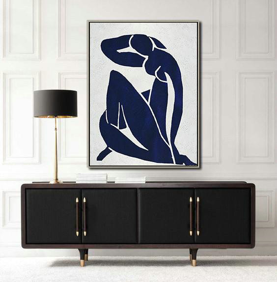 Extra Large Canvas Art,Buy Hand Painted Navy Blue Abstract Painting Nude Art Online,Wall Art Ideas For Living Room